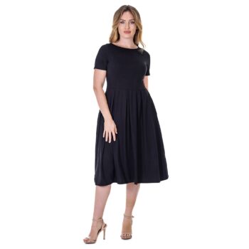 24seven Comfort Apparel Midi Dress with Short Sleeves and Pocket Detail