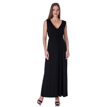 24seven Comfort Apparel V Neck Sleeveless Maxi Dress with Belt